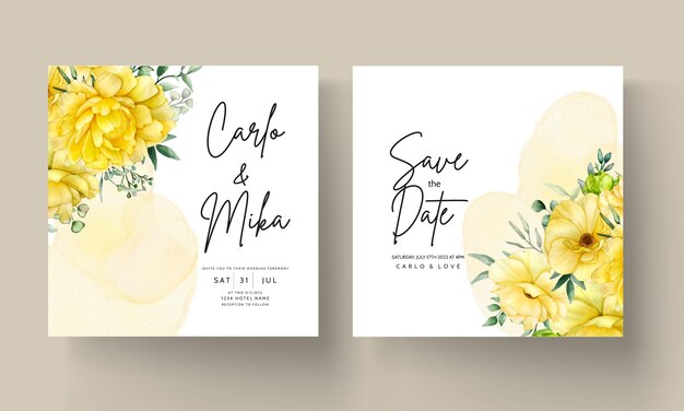 Hermoso conjunto de tarjetas de invitación de boda de acuarela floral dibujado a mano