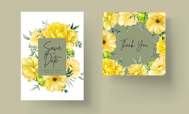 Hermoso conjunto de tarjetas de invitación de boda de acuarela floral dibujado a mano