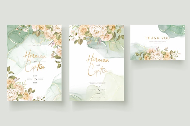 hermoso conjunto de tarjetas de invitación de boda rosas dibujadas a mano