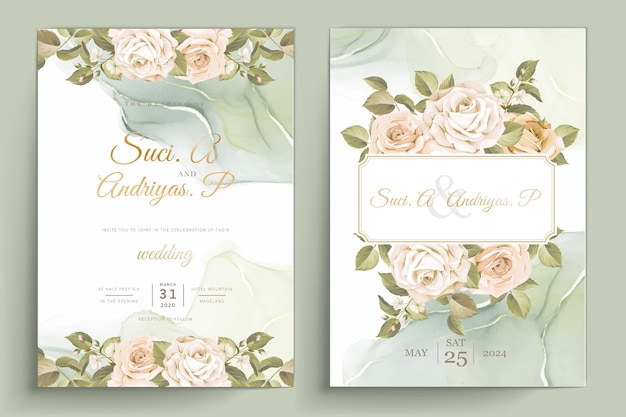 Vector gratuito hermoso conjunto de tarjetas de invitación de boda con rosas dibujadas a mano