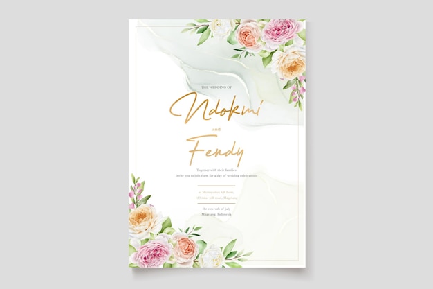 Vector gratuito hermoso conjunto de tarjetas de invitación de boda rosas dibujadas a mano