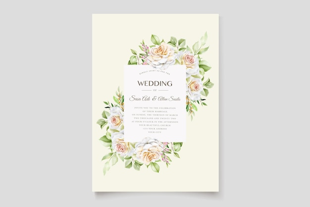 Vector gratuito hermoso conjunto de tarjetas de invitación de boda rosas dibujadas a mano