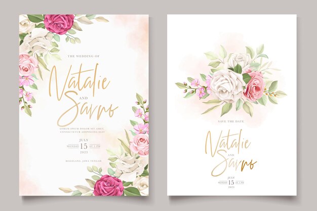 hermoso conjunto de tarjetas de invitación floral dibujadas a mano