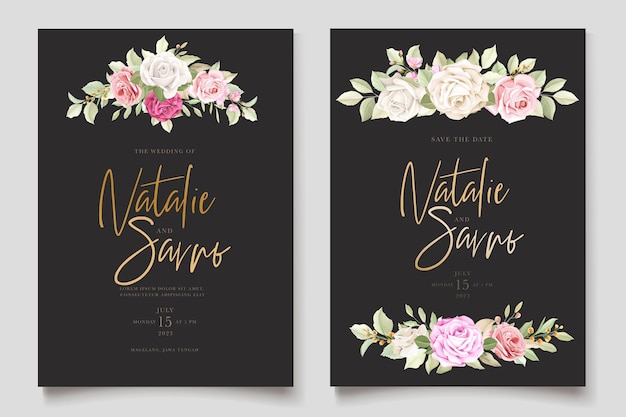 Vector gratuito hermoso conjunto de tarjetas de invitación floral dibujadas a mano