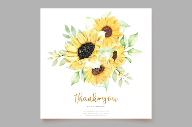 hermoso conjunto de tarjetas de invitación de girasol acuarela dibujada a mano