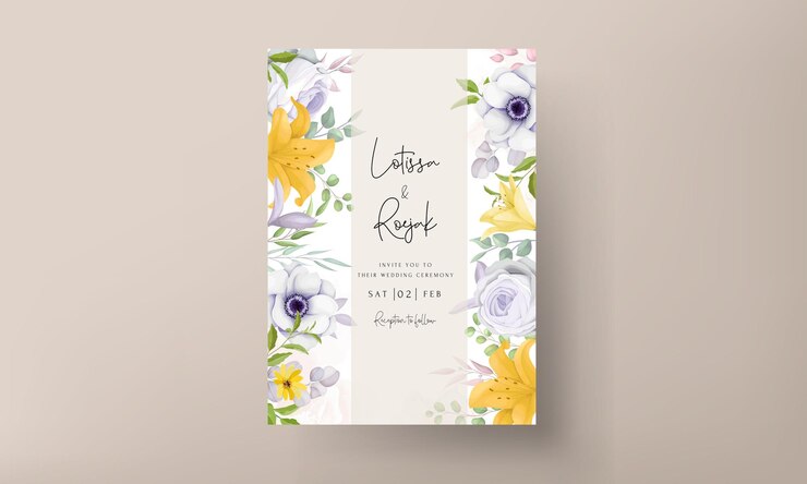 hermoso dibujo a mano flor plantilla de tarjeta de invitación