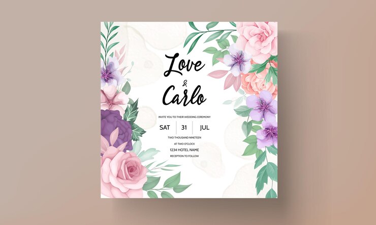 hermoso dibujo a mano flor tarjeta de invitación