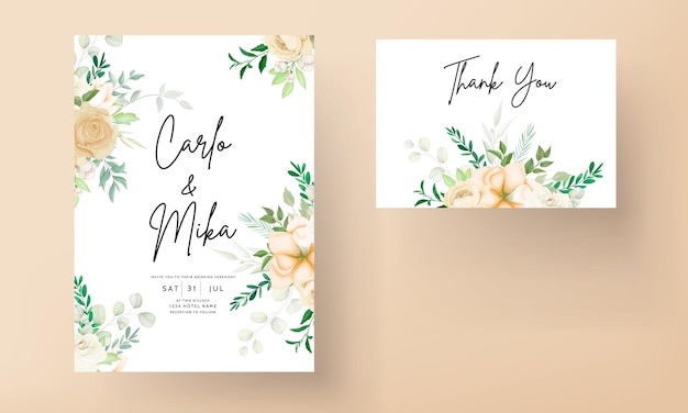 Hermoso dibujo a mano floral plantilla de conjunto de invitación de boda