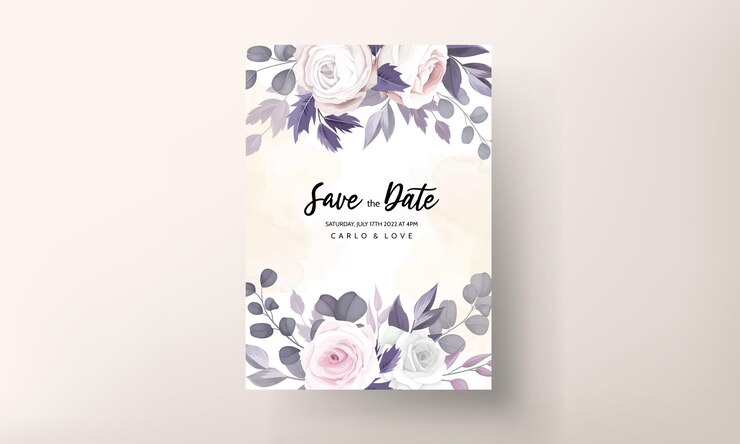 hermoso dibujo a mano invitación de boda diseño floral