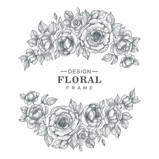 Hermoso diseño de boceto de marco floral decorativo