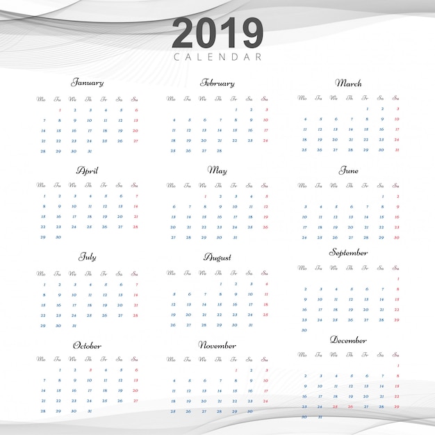 Vector gratuito hermoso diseño de calendario de negocios 2019