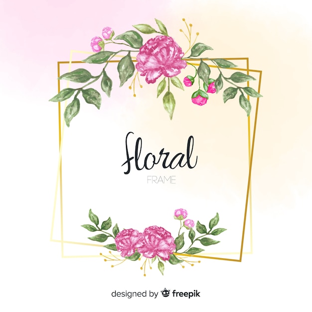 Hermoso diseño dorado de marco floral