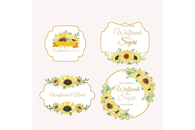 Vector gratuito hermoso diseño de etiquetas de flores de sol