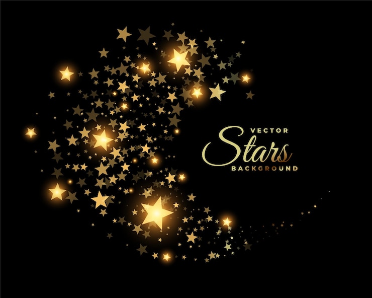 Vector gratuito hermoso diseño de fondo de estrellas dorado brillante flujo de rastro