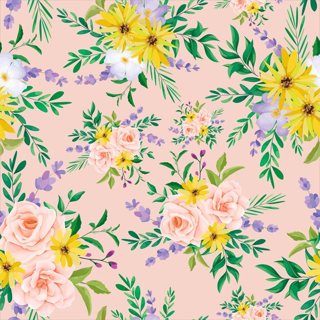 hermoso diseño de patrones sin fisuras de flores silvestres