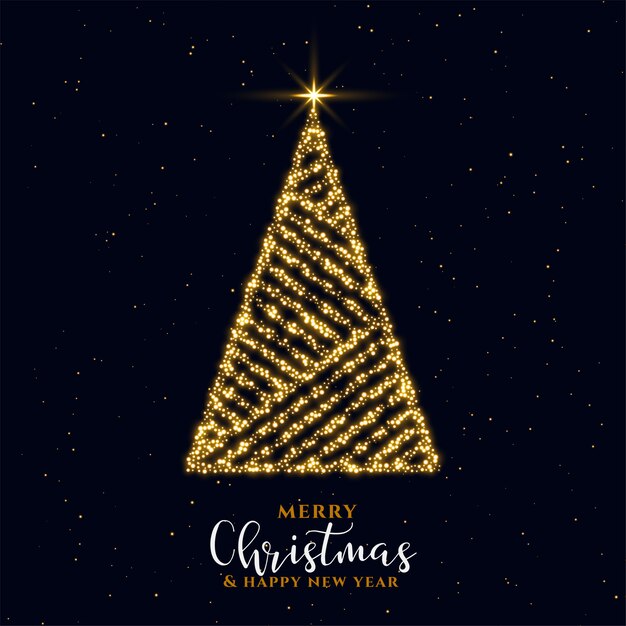 Hermoso diseño de tarjeta de festival de árbol de Navidad de chispa dorada
