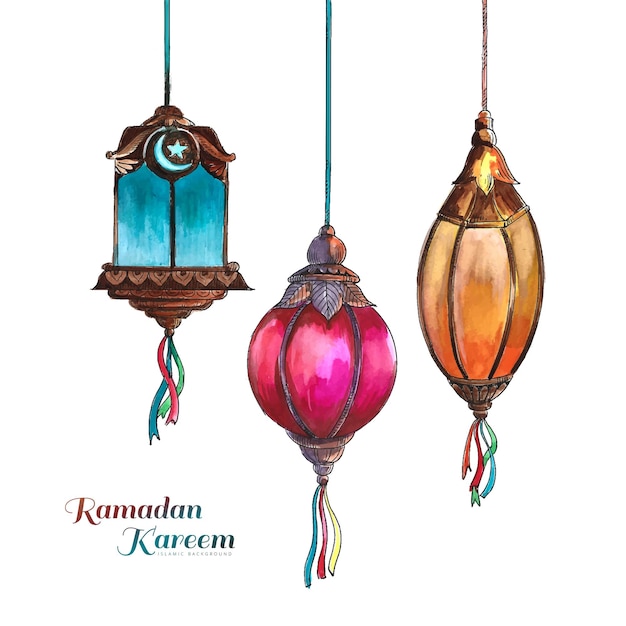 Hermoso diseño de tarjeta de festival de lámparas islámicas decorativas