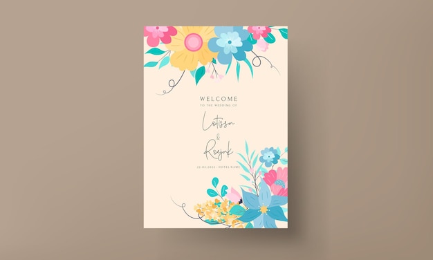 Hermoso diseño de tarjeta de invitación de boda floral plana dulce con color pastel