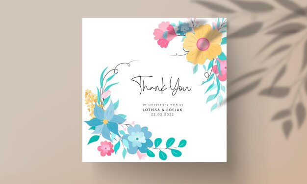 hermoso diseño de tarjeta de invitación de boda floral plana dulce con color pastel