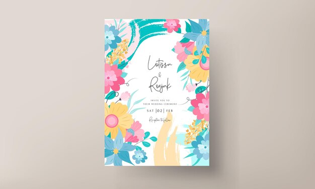 hermoso diseño de tarjeta de invitación de boda floral plana dulce con color pastel