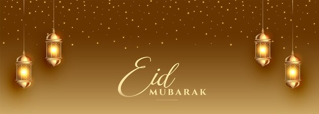 hermoso estandarte religioso de Eid Mubarak con diseño de linterna brillante