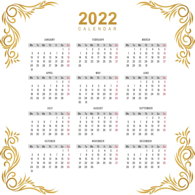 Hermoso estilo floral decorativo diseño de calendario de año nuevo 2022