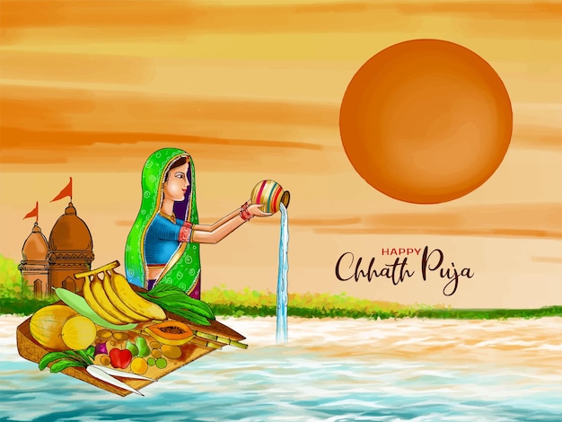 Vector gratuito hermoso feliz chhath puja festival indio vector de fondo tradicional