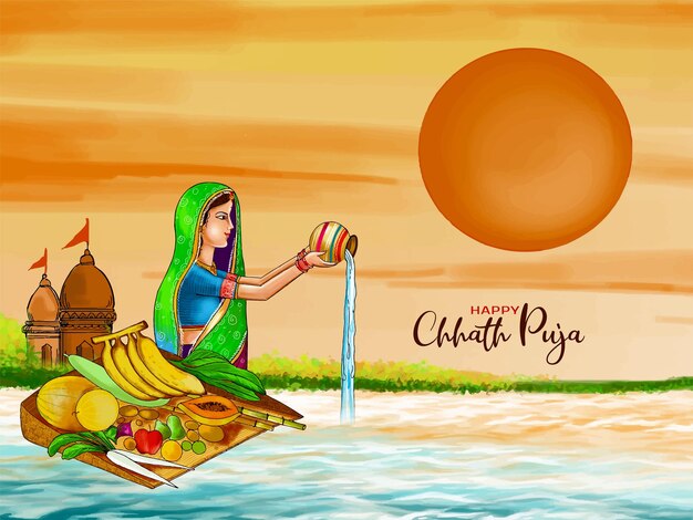 Hermoso feliz Chhath puja festival indio vector de fondo tradicional