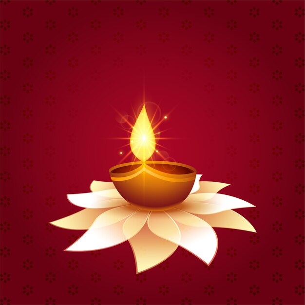 Hermoso festival de diwali diya sobre fondo de flores