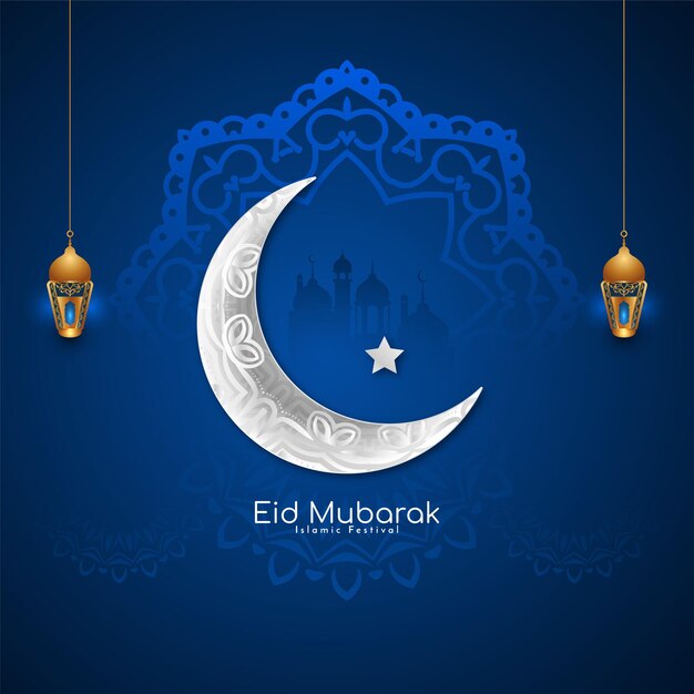 Hermoso festival Eid Mubarak saludo tarjeta islámica diseño de luna creciente