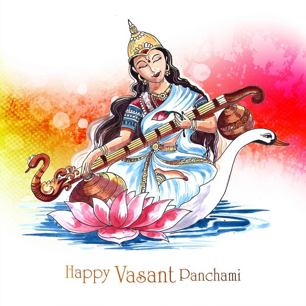 Hermoso festival indio Vasant Panchami sobre el fondo religioso del dios indio Saraswati Maa