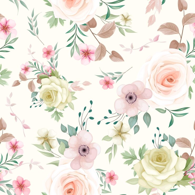 hermoso, floral, guirnalda, seamless, patrón