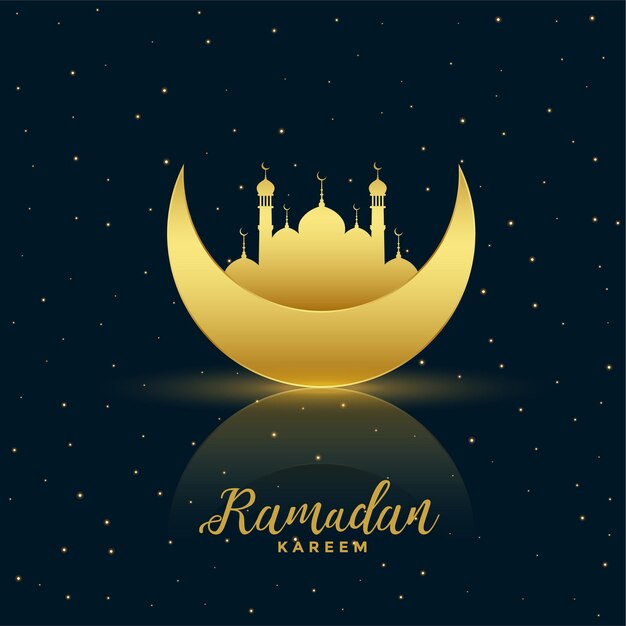 Hermoso fondo dorado de la luna y la mezquita ramadan kareem