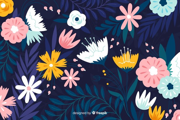 Hermoso fondo floral en diseño plano