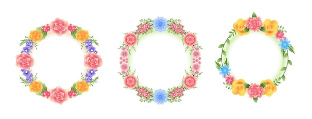 hermoso fondo de flores de forma redonda en una colección de tres