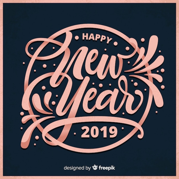 Vector gratuito hermoso fondo de lettering de año nuevo 2019