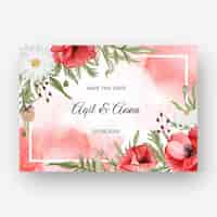Vector gratuito hermoso fondo de marco rosa para invitación de boda con flor de amapola roja