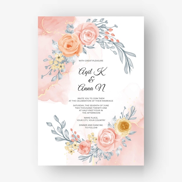 Vector gratuito hermoso fondo de marco rosa para invitación de boda con suave color pastel