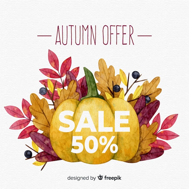 Vector gratuito hermoso fondo de rebajas de otoño de acuarela