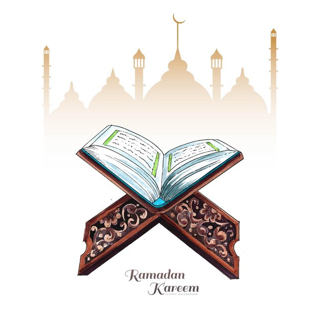 Hermoso libro sagrado de ramadan kareem del corán para el fondo de vacaciones musulmanas