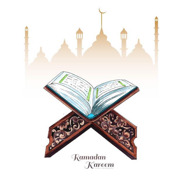 Hermoso libro sagrado de ramadan kareem del corán para el fondo de vacaciones musulmanas