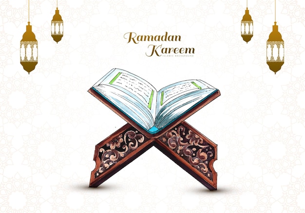 Hermoso libro sagrado de ramadan kareem del corán para el fondo de vacaciones musulmanas