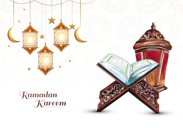 Hermoso libro sagrado de ramadan kareem del corán para el fondo de vacaciones musulmanas