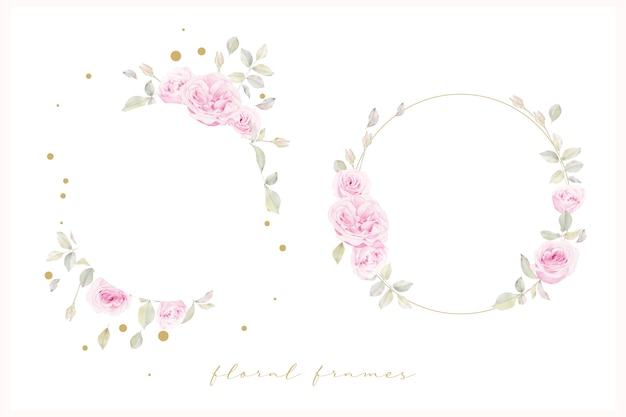 Hermoso marco floral con flor de rosas acuarela