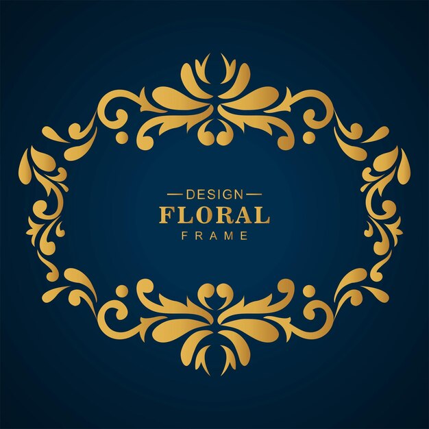 Hermoso marco floral de lujo dorado vintage fondo azul