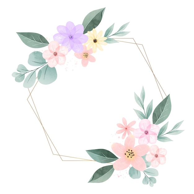 Vector gratuito hermoso marco floral de primavera pintado a mano.