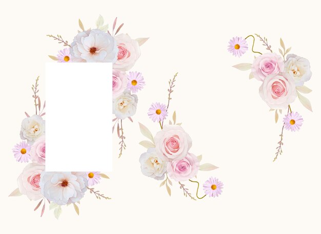 Hermoso marco floral con rosas acuarelas