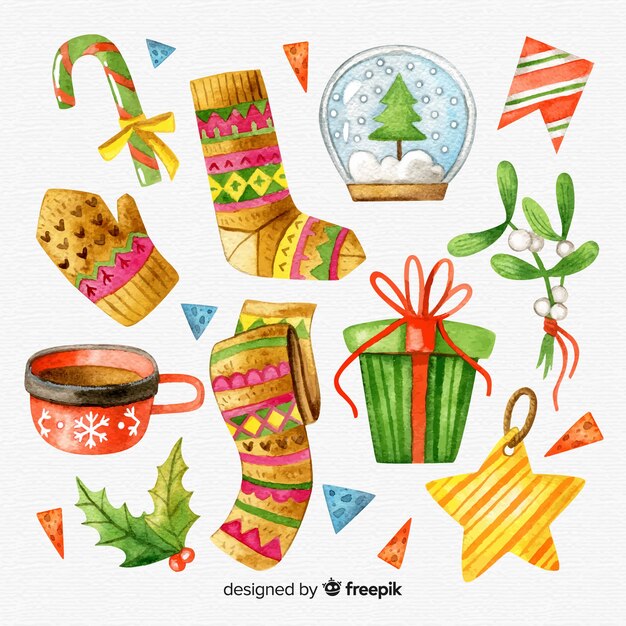 Hermoso pack de elementos de acuarela de navidad