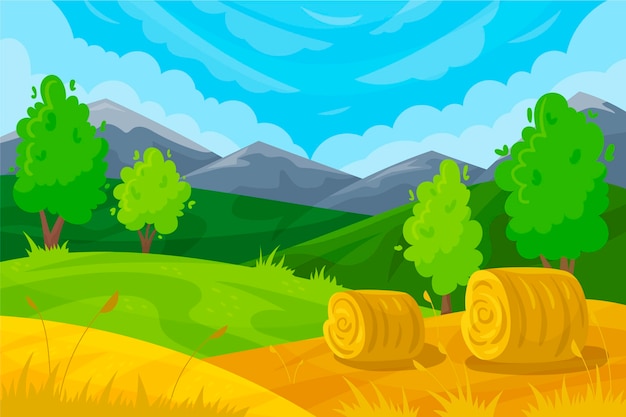 Vector gratuito hermoso paisaje de campo