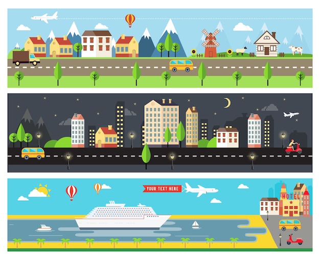 Vector gratuito hermoso paisaje de la ciudad de cartooninzed vector